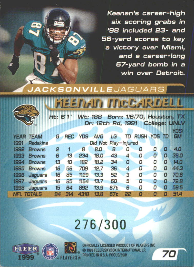 1999 Fleer Focus Stealth #70 Keenan McCardell back image