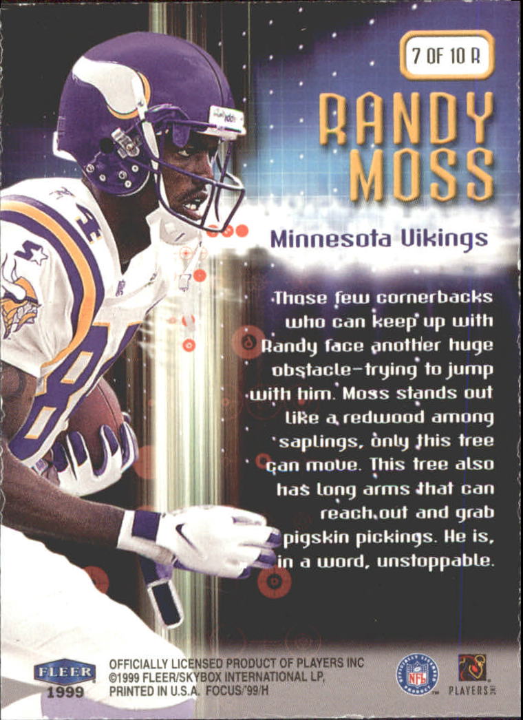 1999 Fleer Focus Glimmer Men #7R Randy Moss back image