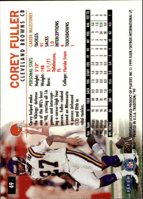 B2536- 1999 Fleer Tradition Football Card #s 1-203 -You Pick- 15+ FREE US SHIP - Picture 81 of 383