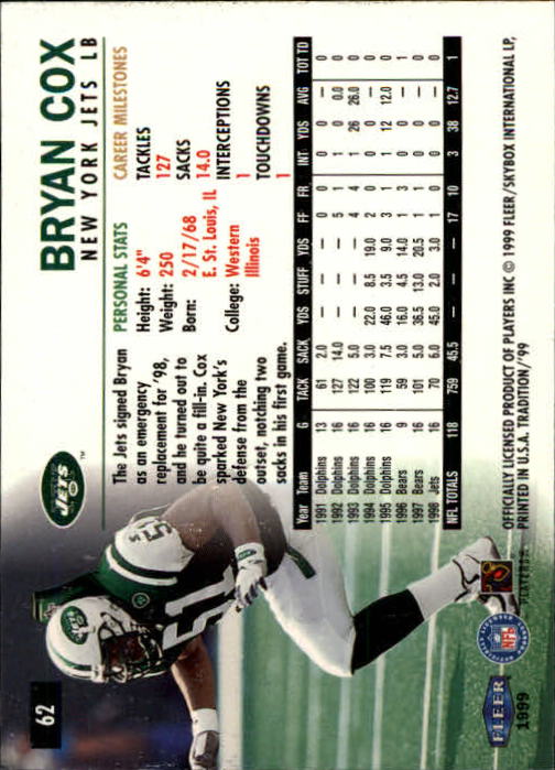B2536- 1999 Fleer Tradition Football Card #s 1-203 -You Pick- 15+ FREE US SHIP - Picture 107 of 383