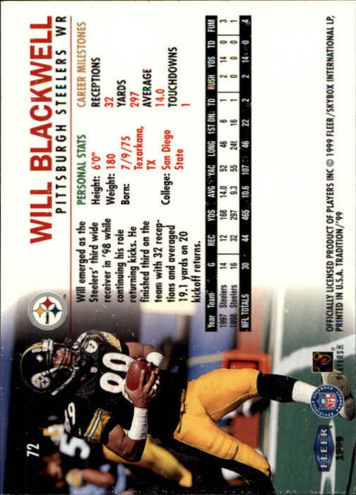 1999 Fleer Tradition #72 Will Blackwell back image