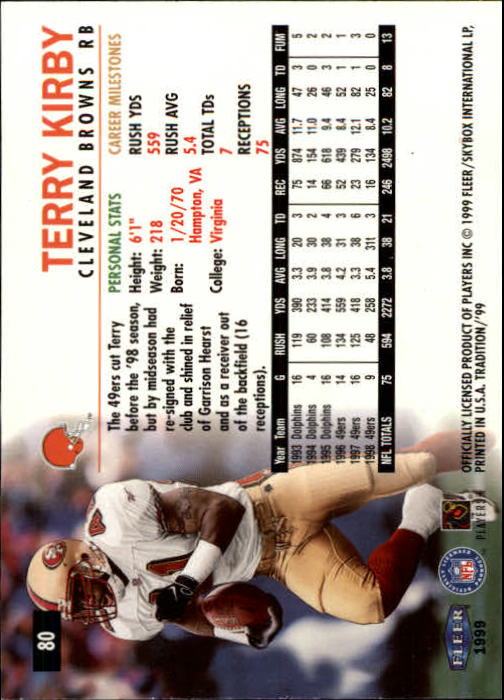 1999 Fleer Tradition #80 Terry Kirby back image