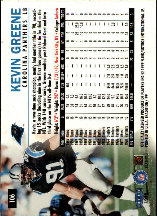 B2536- 1999 Fleer Tradition Football Card #s 1-203 -You Pick- 15+ FREE US SHIP - Picture 195 of 383