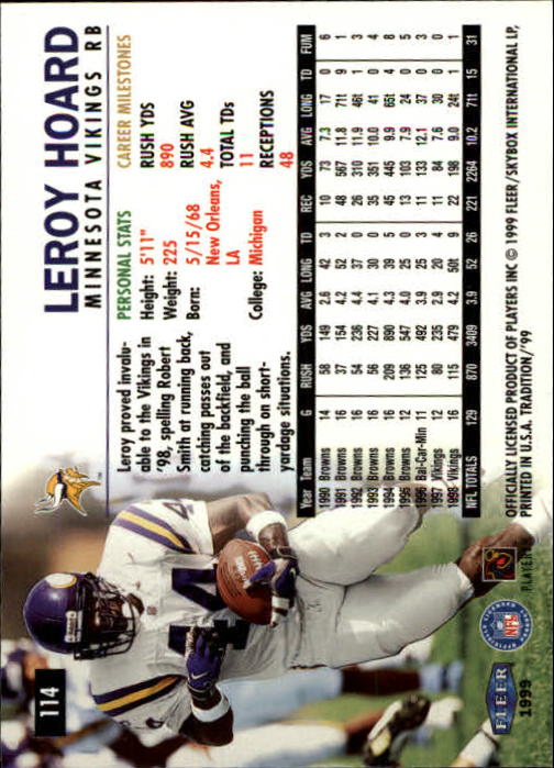 1999 Fleer Tradition #114 Leroy Hoard back image