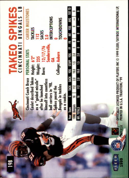 1999 Fleer Tradition #198 Takeo Spikes back image