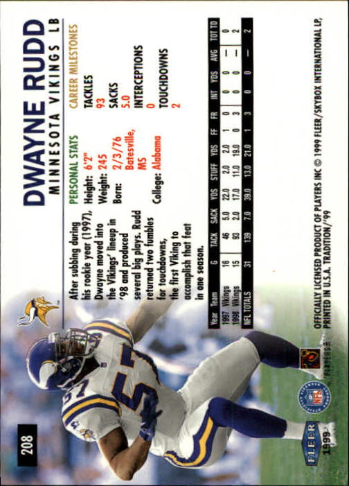 1999 Tradition (Fleer) Football "Main Set" Base Cards #151 to #300 - Picture 113 of 285