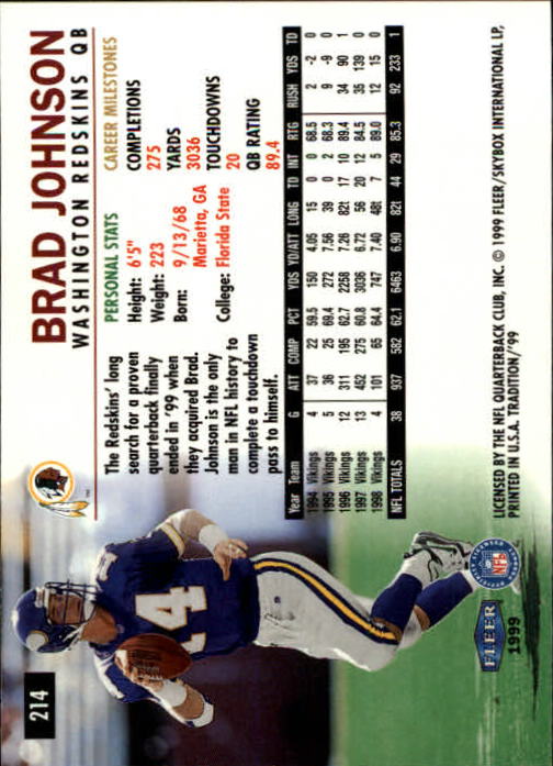 1999 Tradition (Fleer) Football "Main Set" Base Cards #151 to #300 - Picture 123 of 285