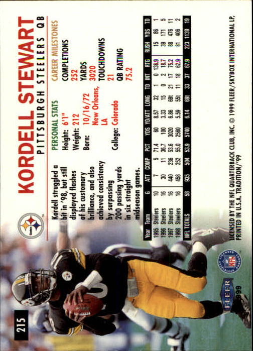 1999 Tradition (Fleer) Football "Main Set" Base Cards #151 to #300 - Picture 125 of 285