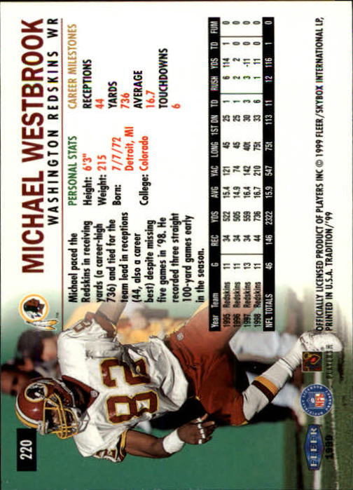 1999 Tradition (Fleer) Football "Main Set" Base Cards #151 to #300 - Picture 135 of 285