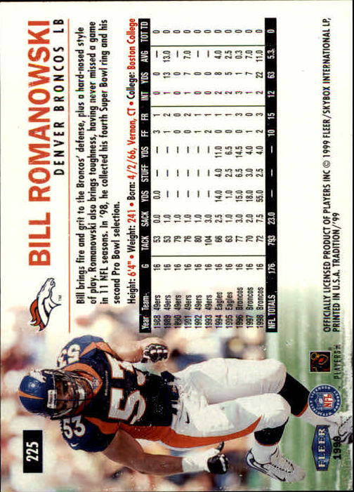 1999 Tradition (Fleer) Football "Main Set" Base Cards #151 to #300 - Picture 145 of 285
