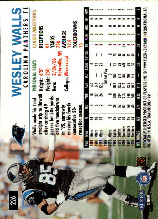 1999 Tradition (Fleer) Football "Main Set" Base Cards #151 to #300 - Picture 147 of 285