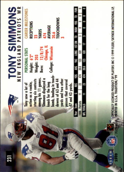 1999 Tradition (Fleer) Football "Main Set" Base Cards #151 to #300 - Picture 157 of 285