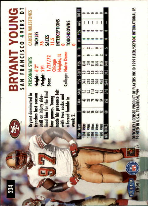 1999 Tradition (Fleer) Football "Main Set" Base Cards #151 to #300 - Picture 161 of 285