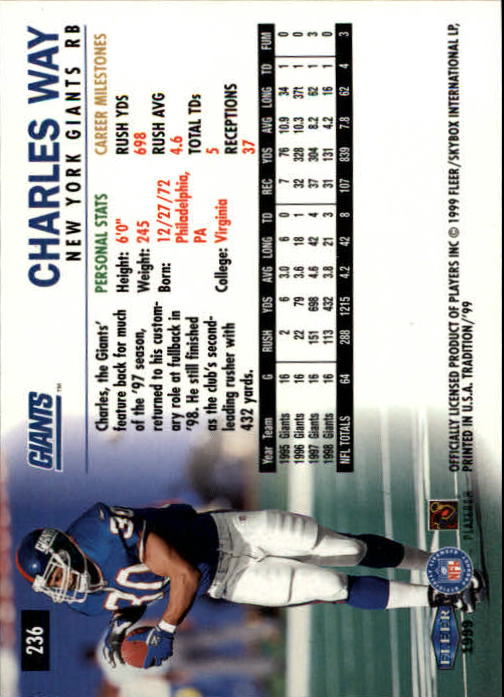 1999 Tradition (Fleer) Football "Main Set" Base Cards #151 to #300 - Picture 165 of 285