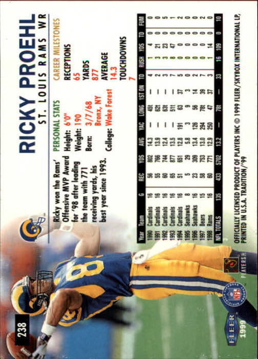 1999 Tradition (Fleer) Football "Main Set" Base Cards #151 to #300 - Picture 167 of 285