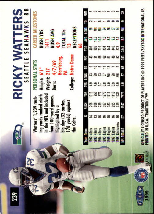 1999 Tradition (Fleer) Football "Main Set" Base Cards #151 to #300 - Picture 169 of 285