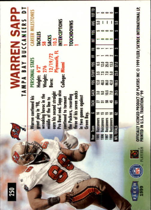 1999 Tradition (Fleer) Football "Main Set" Base Cards #151 to #300 - Picture 189 of 285