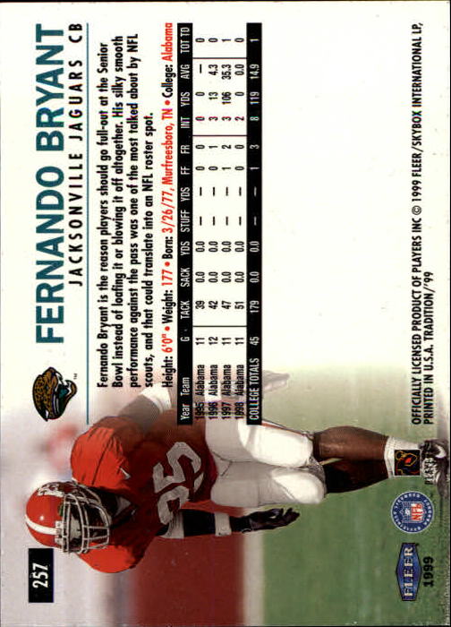 1999 Fleer Tradition #257 Fernando Bryant RC back image