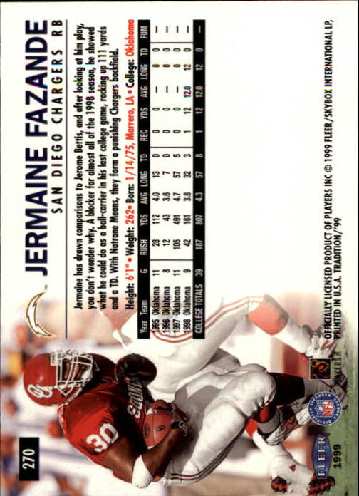 1999 Tradition (Fleer) Football "Main Set" Base Cards #151 to #300 - Picture 227 of 285