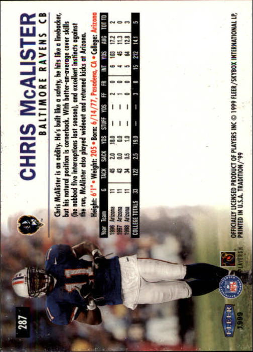 1999 Tradition (Fleer) Football "Main Set" Base Cards #151 to #300 - Picture 259 of 285