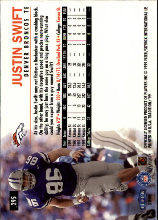 1999 Tradition (Fleer) Football "Main Set" Base Cards #151 to #300 - Picture 275 of 285