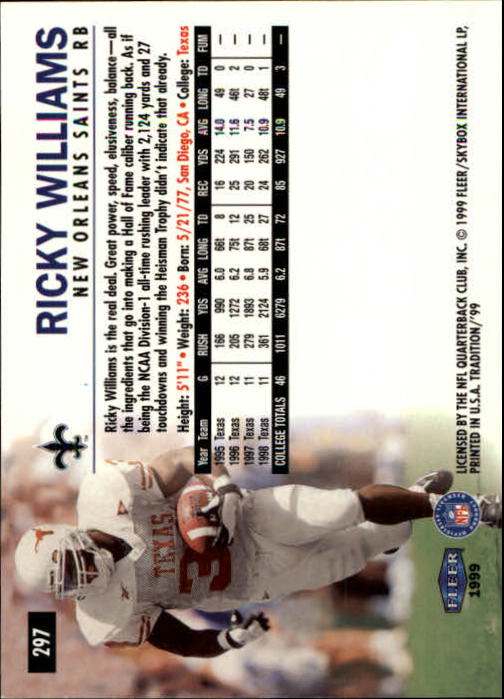 1999 Tradition (Fleer) Football "Main Set" Base Cards #151 to #300 - Picture 279 of 285