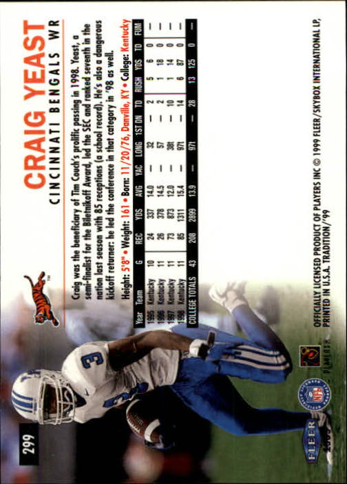 1999 Tradition (Fleer) Football "Main Set" Base Cards #151 to #300 - Picture 283 of 285