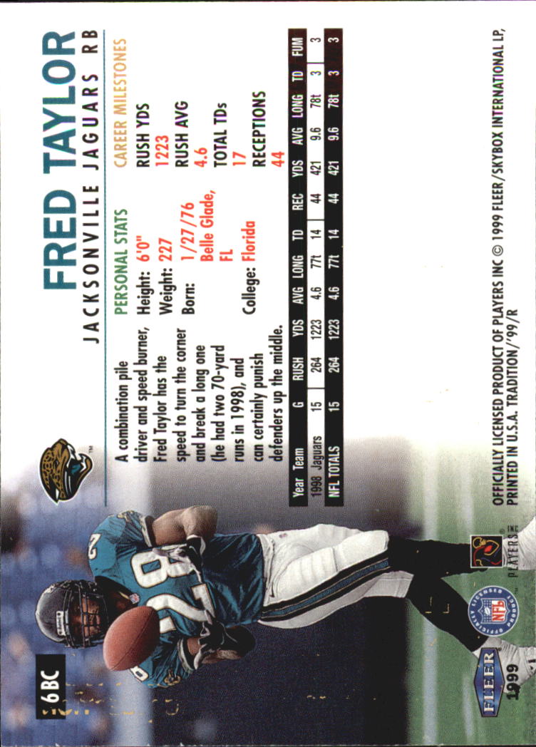 1999 Fleer Tradition Blitz Collection #6 Fred Taylor back image