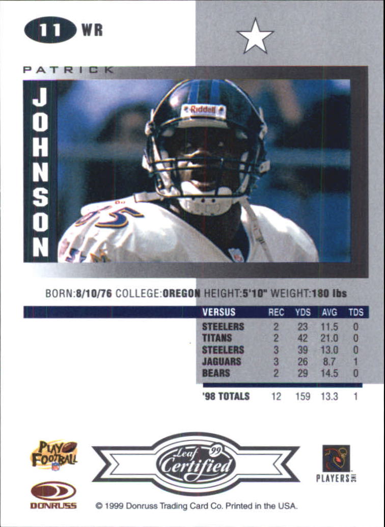 1999 Leaf Certified #11 Pat Johnson back image