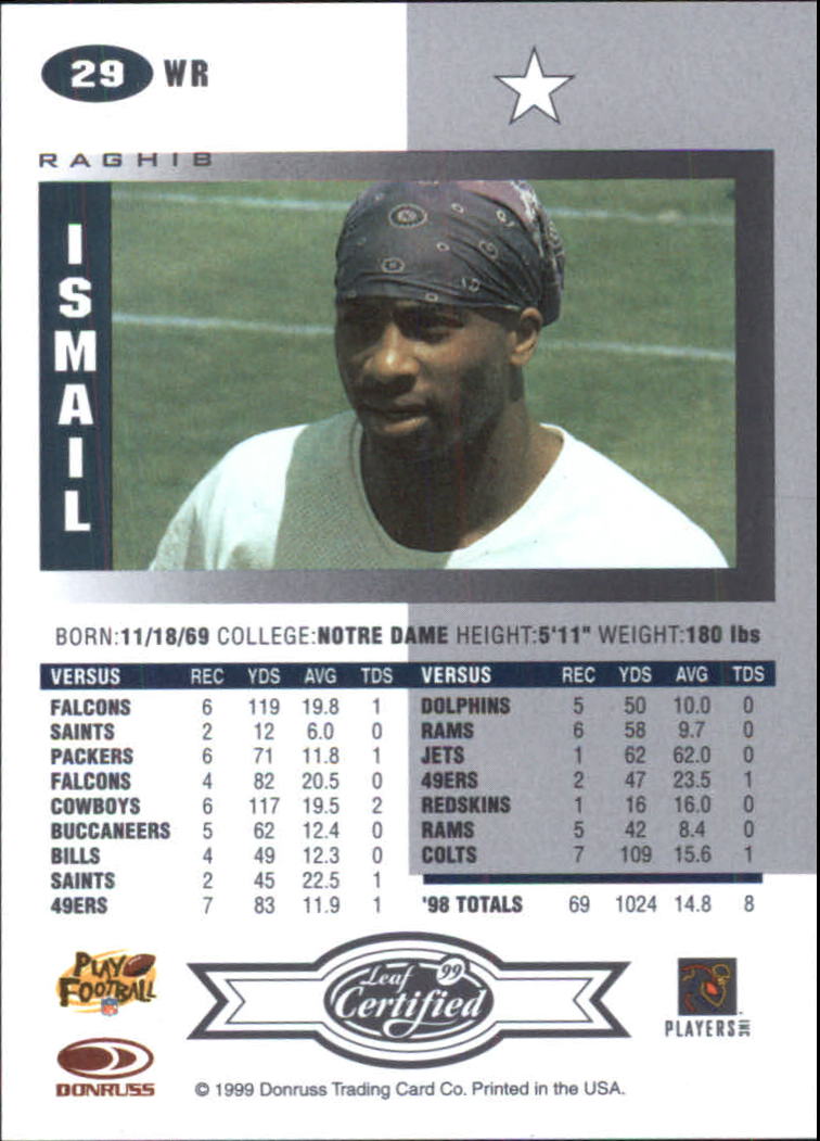 1999 Leaf Certified #29 Rocket Ismail back image