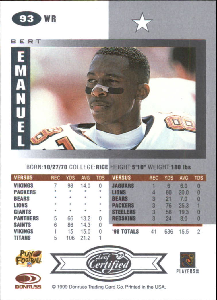 A8150- 1999 Leaf Certified FB Cards 1-225 +Inserts -You Pick- 15+ FREE US SHIP - Picture 185 of 395