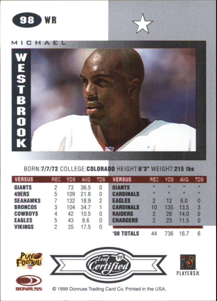 1999 Leaf Certified #98 Michael Westbrook back image