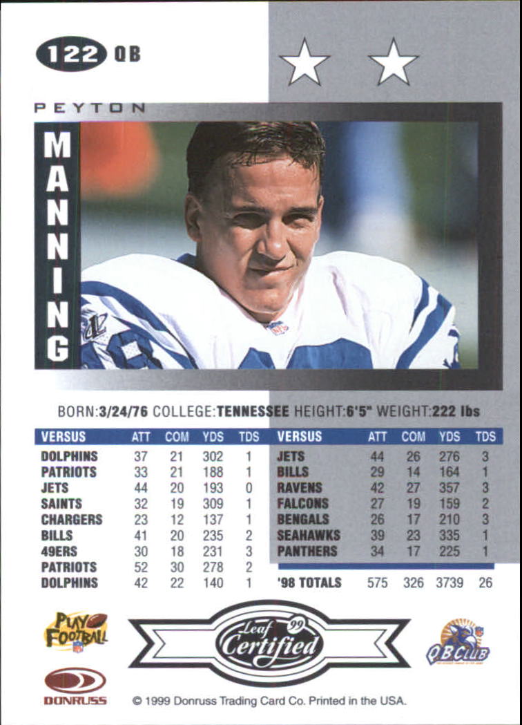1999 Leaf Certified #122 Peyton Manning back image