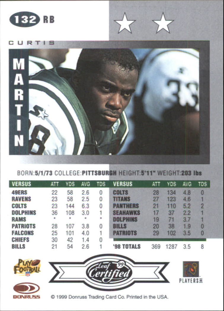 1999 Leaf Certified #132 Curtis Martin back image