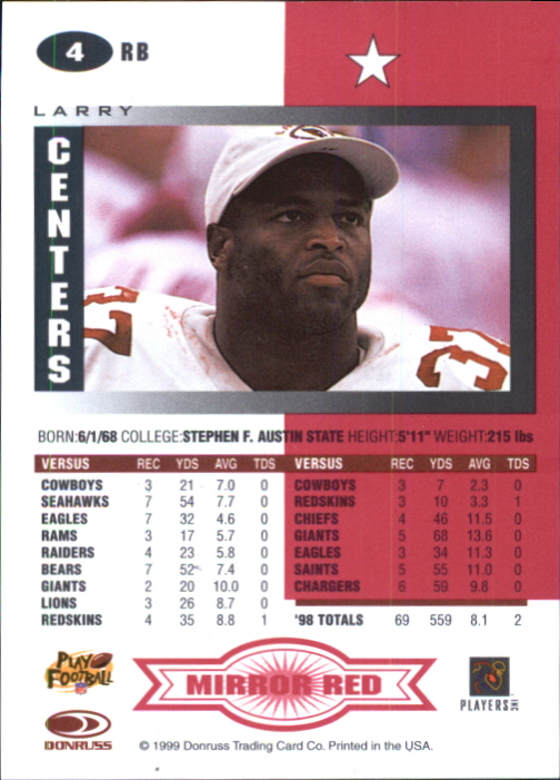 1999 Leaf Certified Mirror Red #4 Larry Centers back image