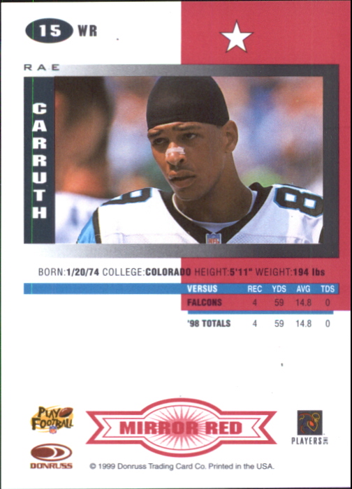 1999 Leaf Certified Mirror Red #15 Rae Carruth back image