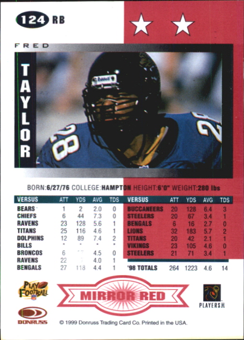 1999 Leaf Certified Mirror Red #124 Fred Taylor back image