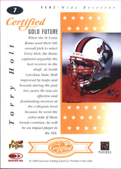 1999 Leaf Certified Gold Future #7 Torry Holt back image