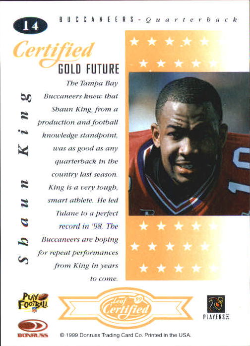 1999 Leaf Certified Gold Future #14 Shaun King back image