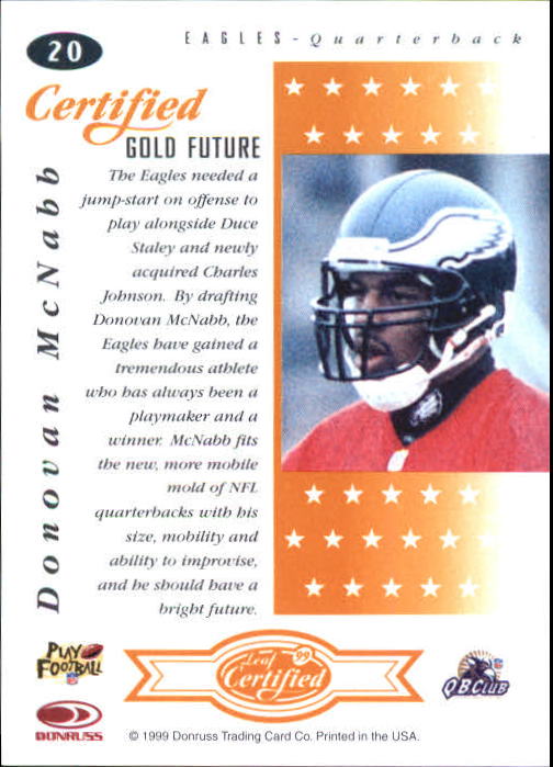 1999 Leaf Certified Gold Future #20 Donovan McNabb back image