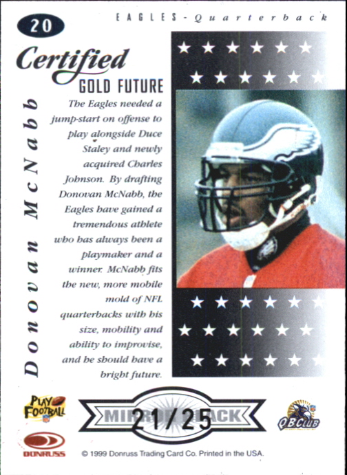 1999 Leaf Certified Gold Future Mirror Black #20 Donovan McNabb back image