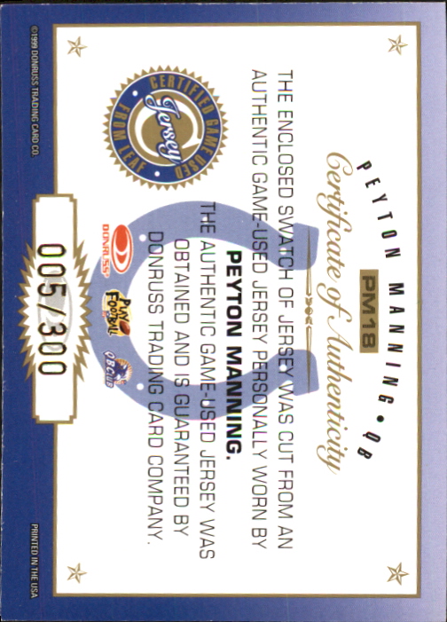 1999 Leaf Certified Gridiron Gear #PM18 Peyton Manning back image