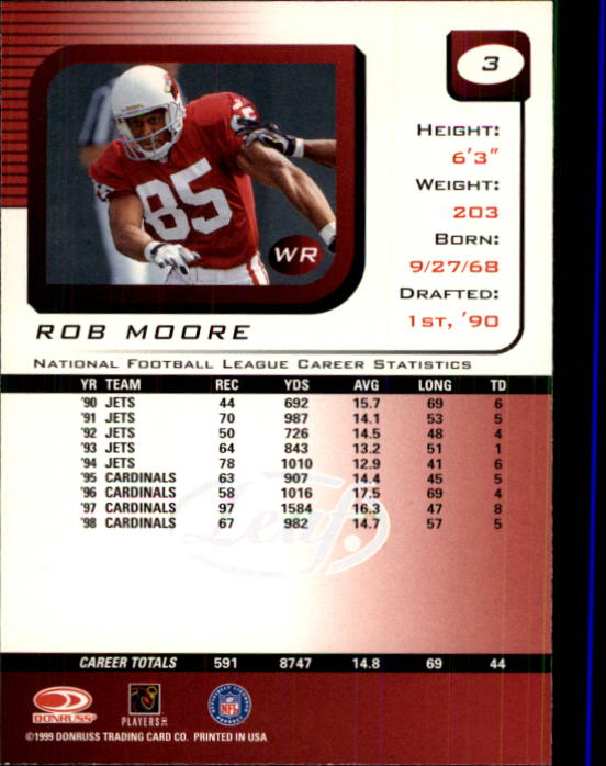 1999 Leaf Rookies and Stars #3 Rob Moore back image