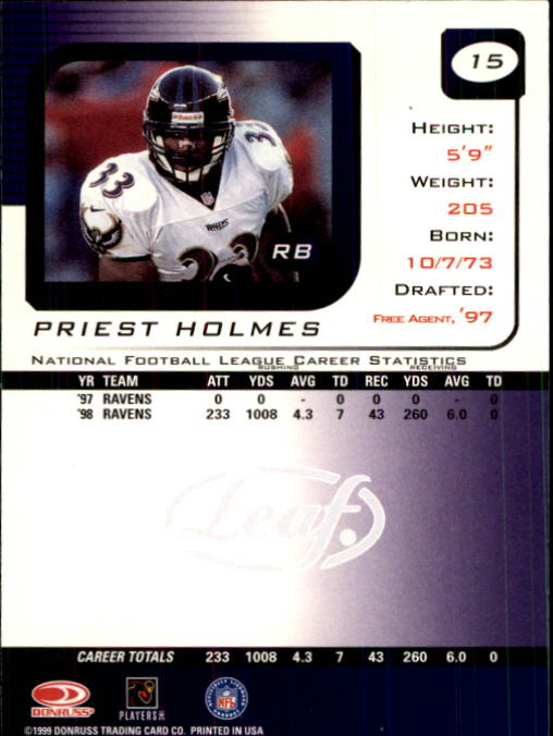 1999 Leaf Rookies and Stars #15 Priest Holmes back image