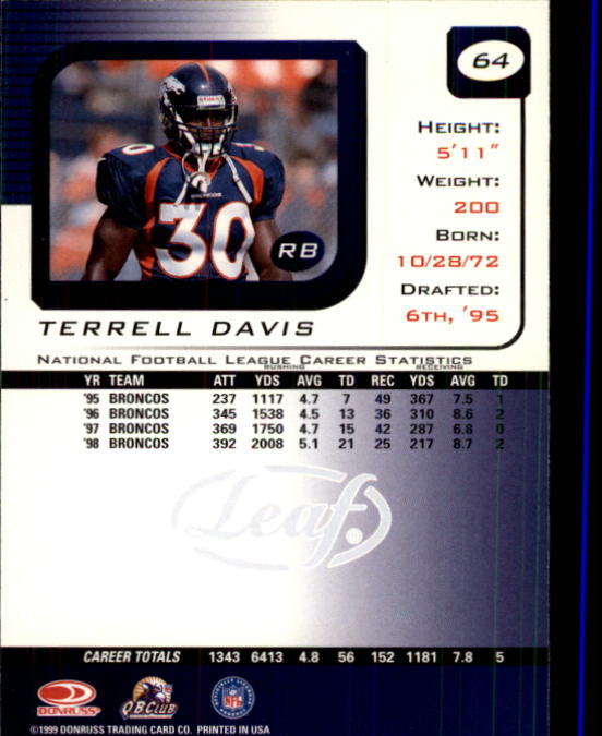 1999 Leaf Rookies and Stars #64 Terrell Davis back image