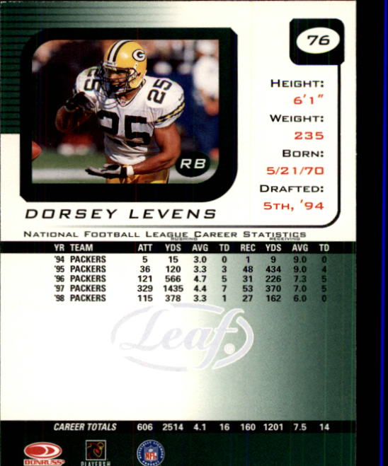 1999 Leaf Rookies and Stars #76 Dorsey Levens back image
