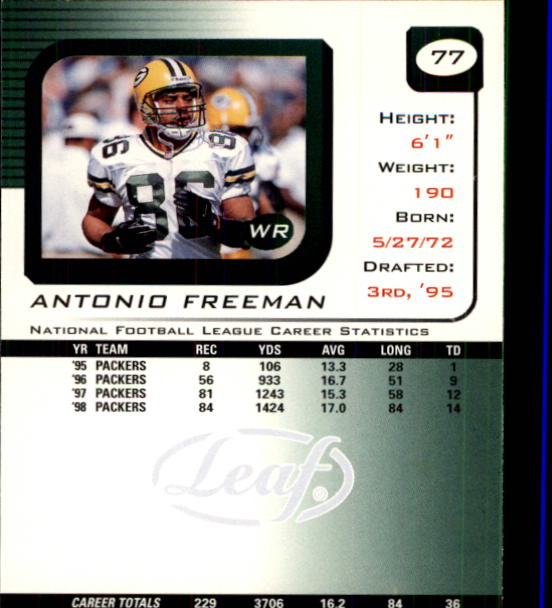 1999 Leaf Rookies and Stars #77 Antonio Freeman back image