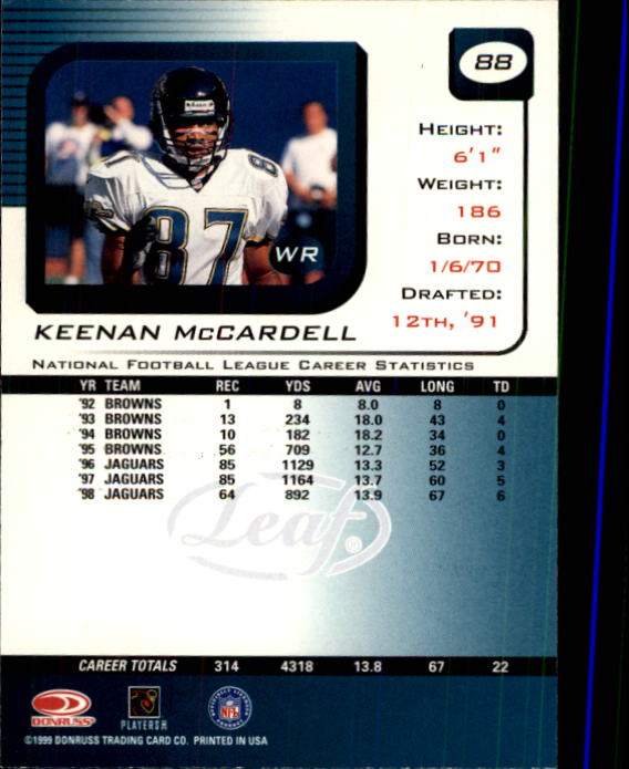 1999 Leaf Rookies and Stars #88 Keenan McCardell back image