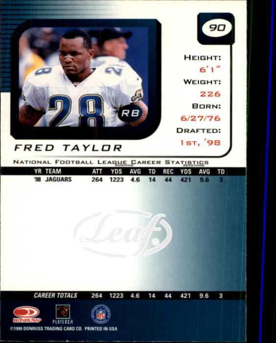 1999 Leaf Rookies and Stars #90 Fred Taylor back image