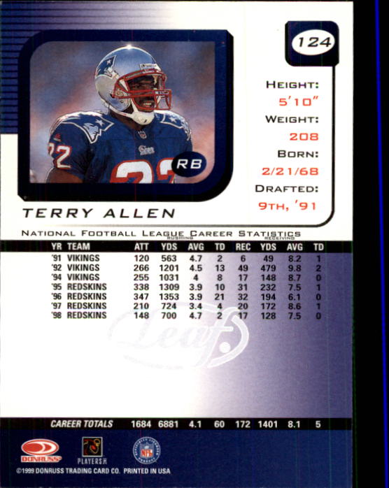 1999 Leaf Rookies and Stars #124 Terry Allen back image